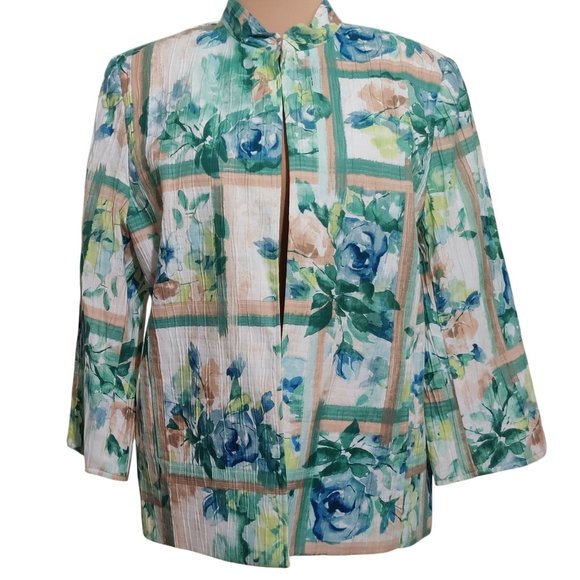 Alfred Dunner 18 Floral Blazer Plus Size Textured Jacket Shoulder Pads Garden - Picture 1 of 7